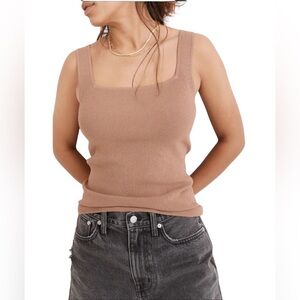 Madewell Ribbed Neutral Tan Square Neckline Y2K Tank Top Women Size L
